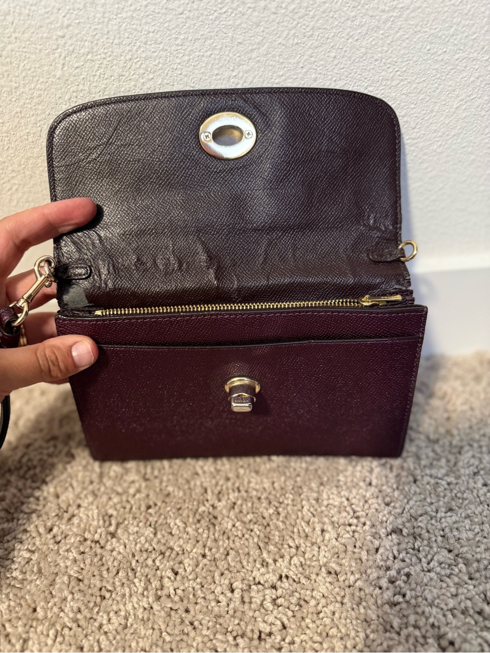 Coach Metallic Raspberry Leather Chain Convertible Crossbody Wristlet - Picture 6 of 9